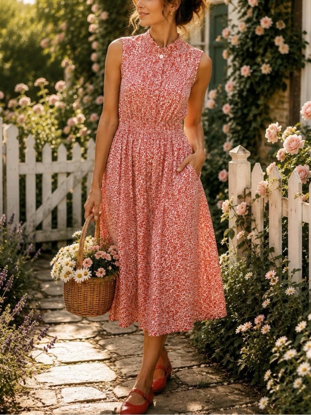 J Crew Liberty Floral Sleeveless Ruffleneck Pleated Midi Dress in Chamomile - Picture 2 of 12